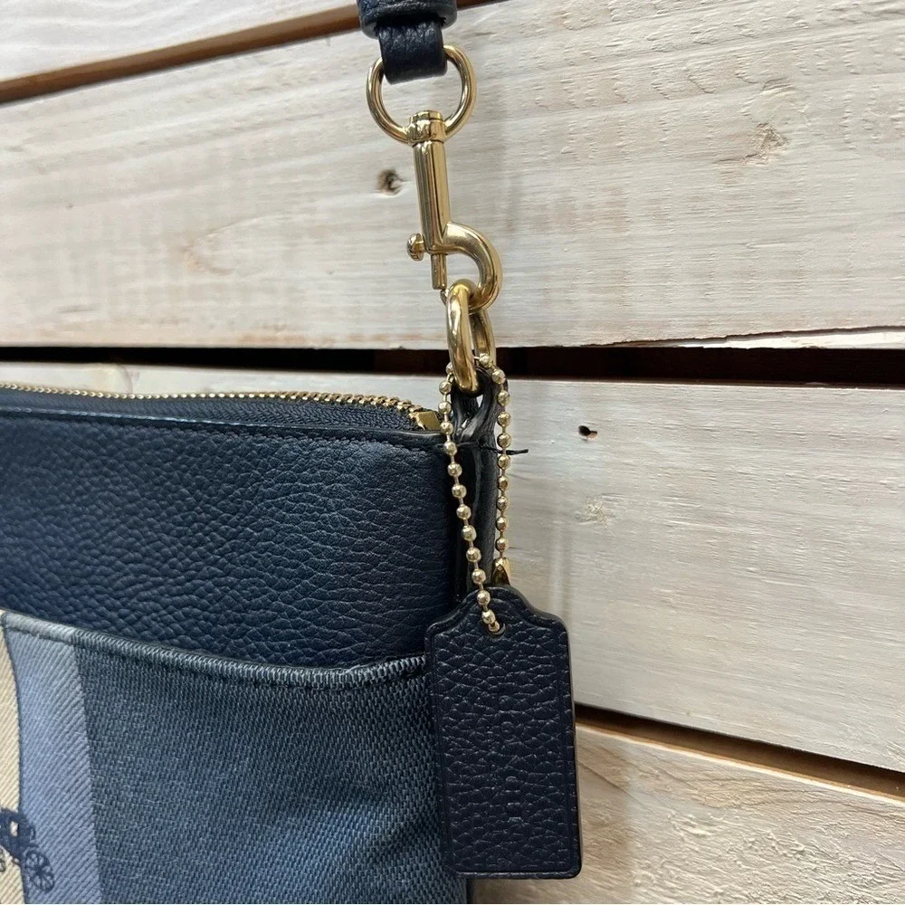 Coach Kitt Crossbody Bag Navy Canvas Stripe Logo Leather Trim F11979 - Picture 10 of 13
